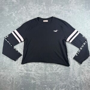 Hollister California Los Angeles Crop Top Black Long Sleeve‎ Varsity Stripe M